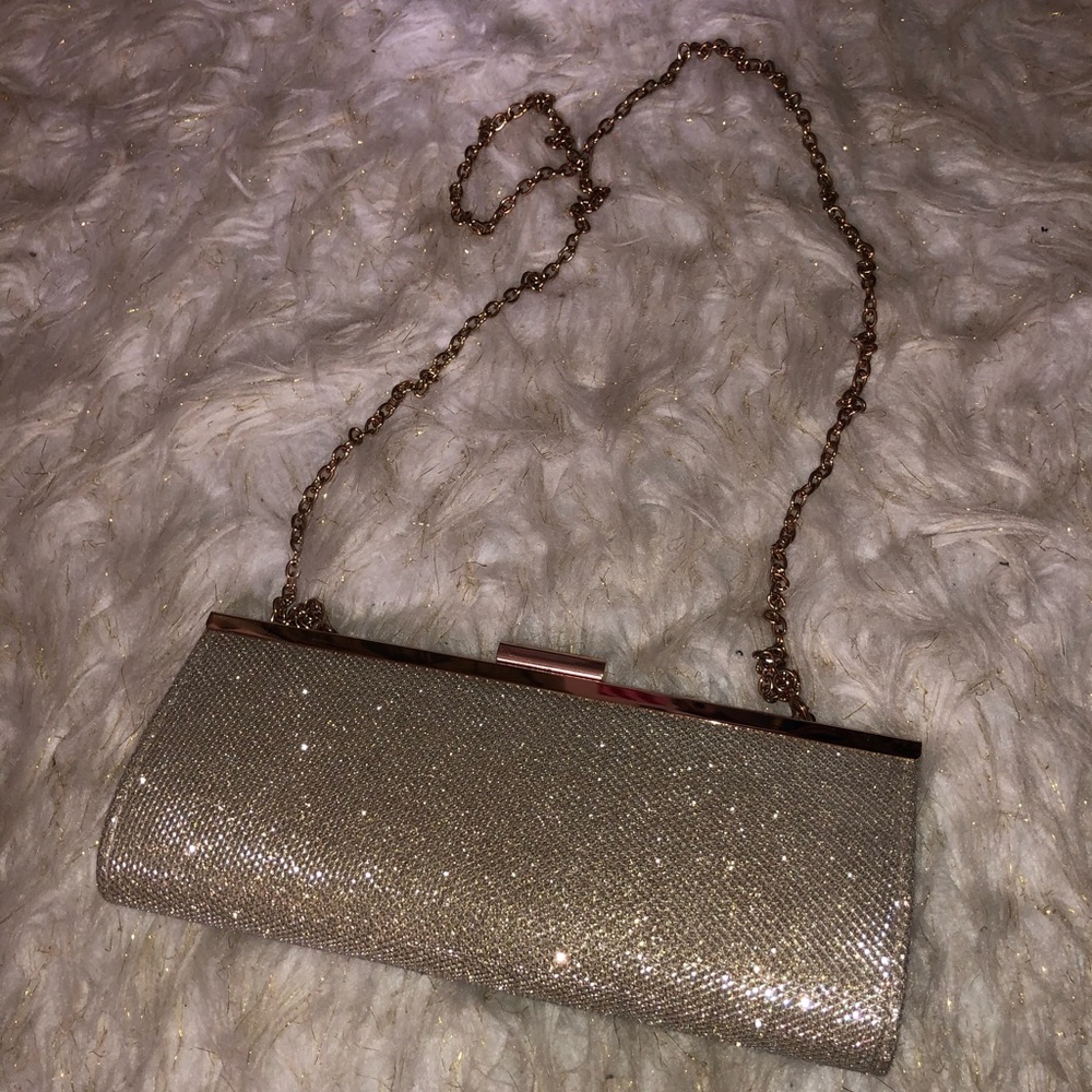 Charming Charlie Sparkly Gold Chain Clutch Purse